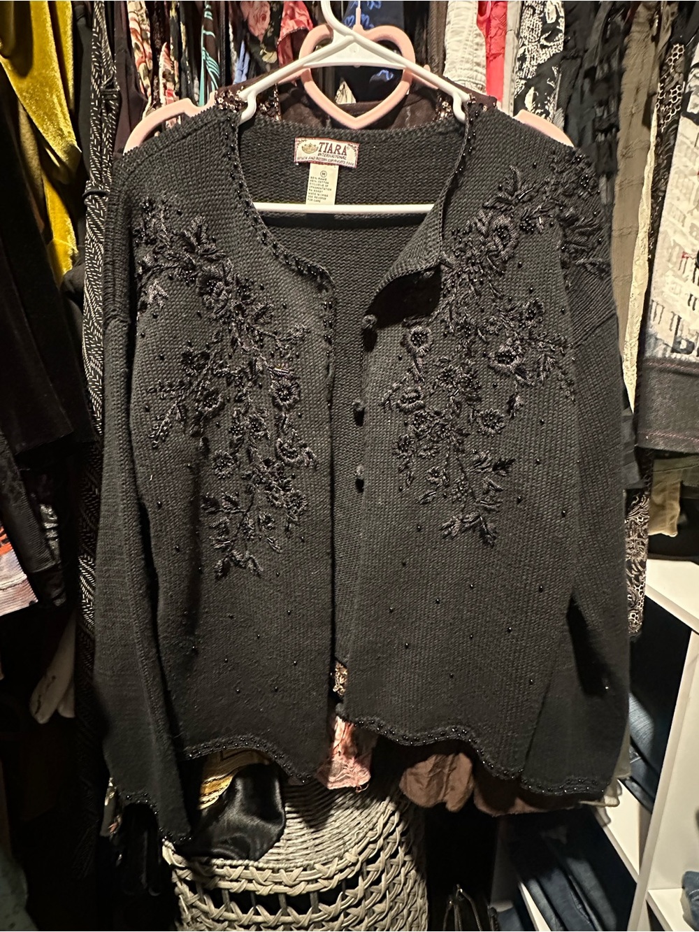 Tiara Embellished Black Knit Cardigan